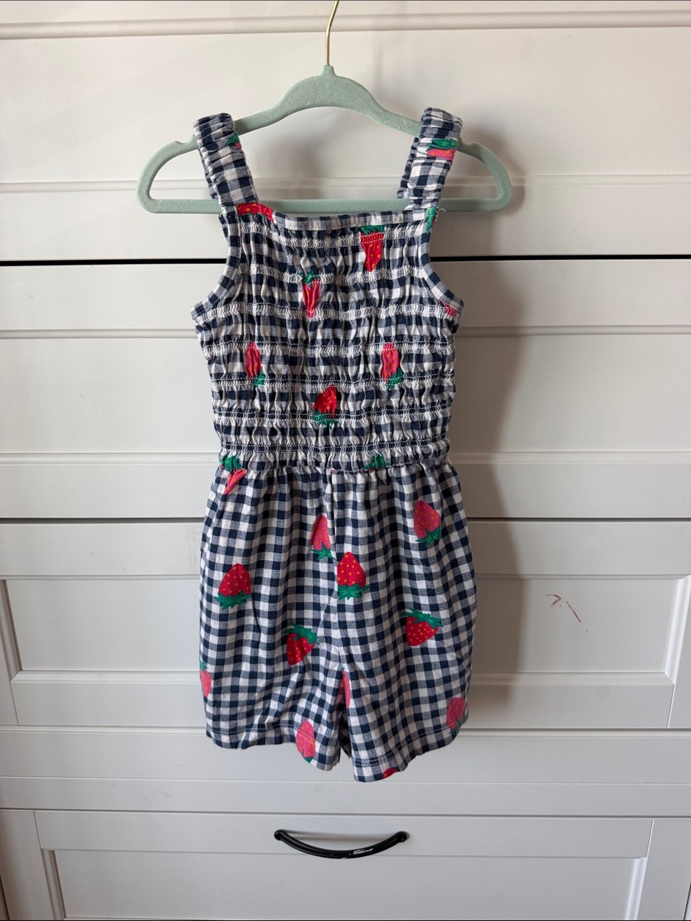 Old Navy Navy Gingham Strawberry Romper